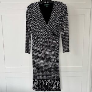 Lauren Ralph Lauren Black White Houndstooth Wrap Dress Size 8